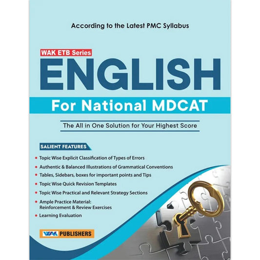 WAK ETB Series English for MDCAT – PMC Syllabus | Vocabulary, Grammar, Comprehension & Practice MCQs
